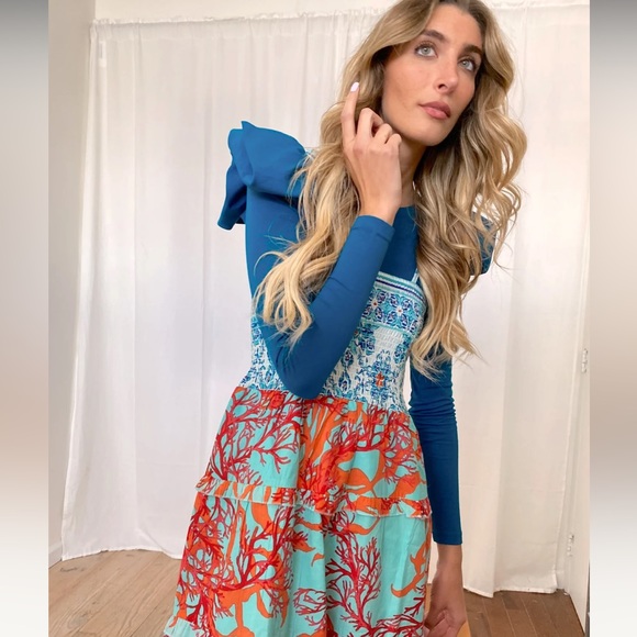 Modaposa smocked printed midi dress - Picture 1 of 6